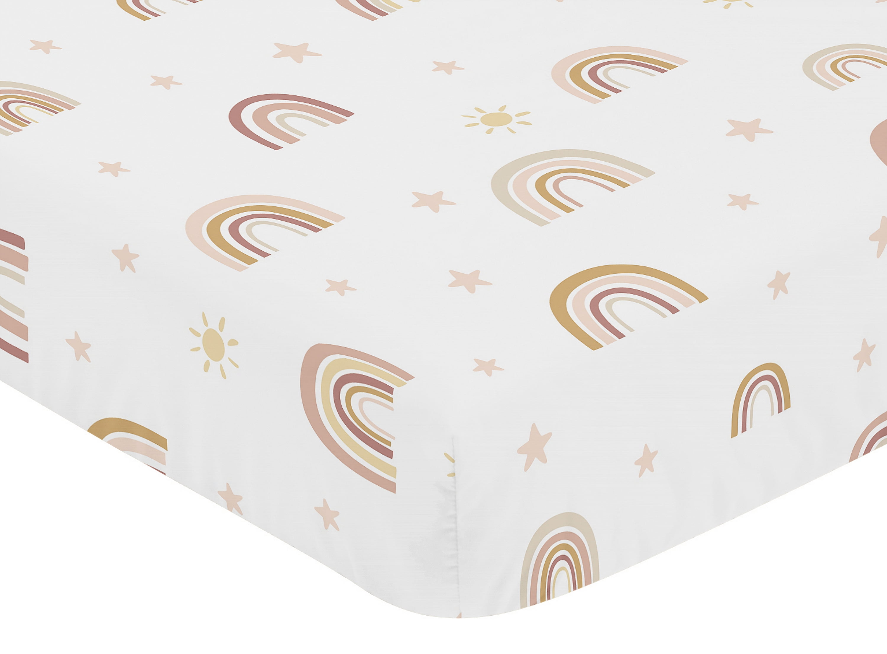 Sweet Jojo Designs Boho Rainbow Pink White Taupe Mauve Fitted Crib Sheet