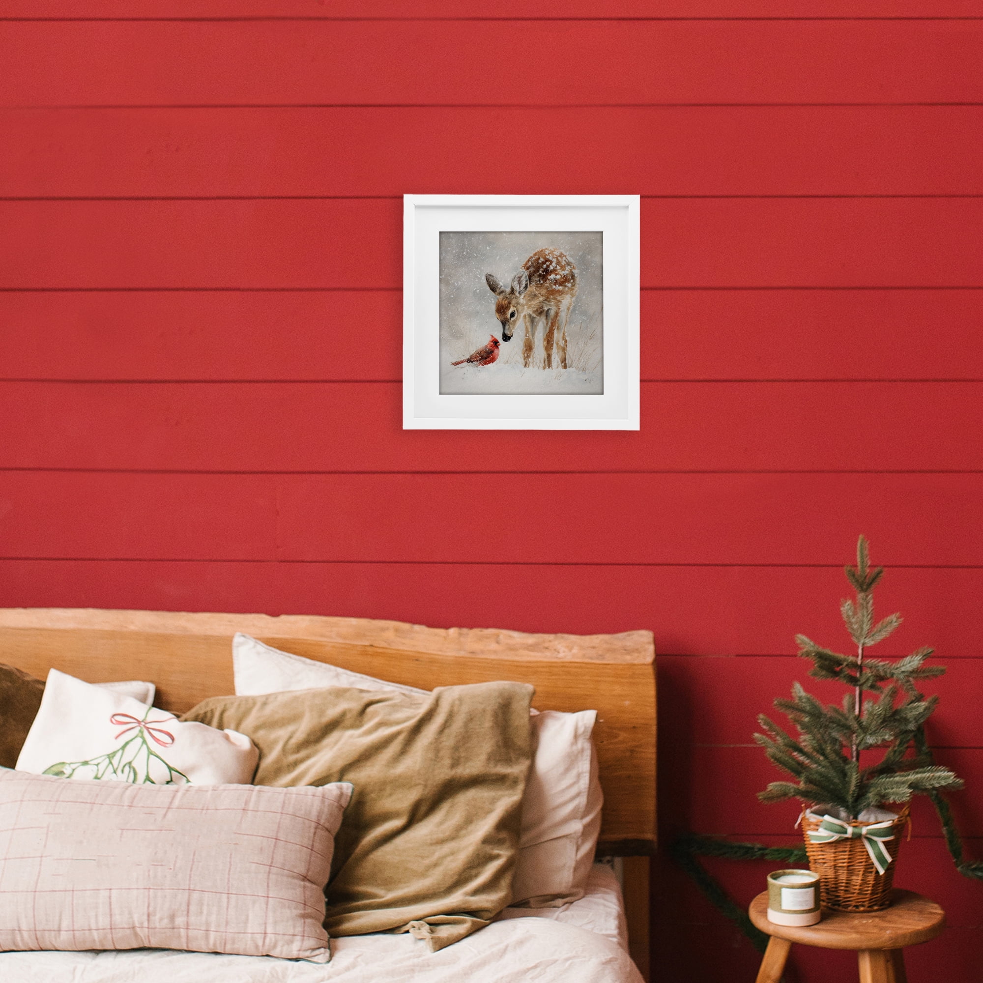 Stupell Industries Little Fawn & The Cardinal White Framed Print Under Glass, design by Tina LeCour