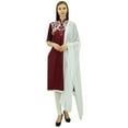 thumbnail image 1 of Atasi Women's Linen Straight Embroidered Maroon Salwar Suit Set Casual Dress-26, 1 of 8