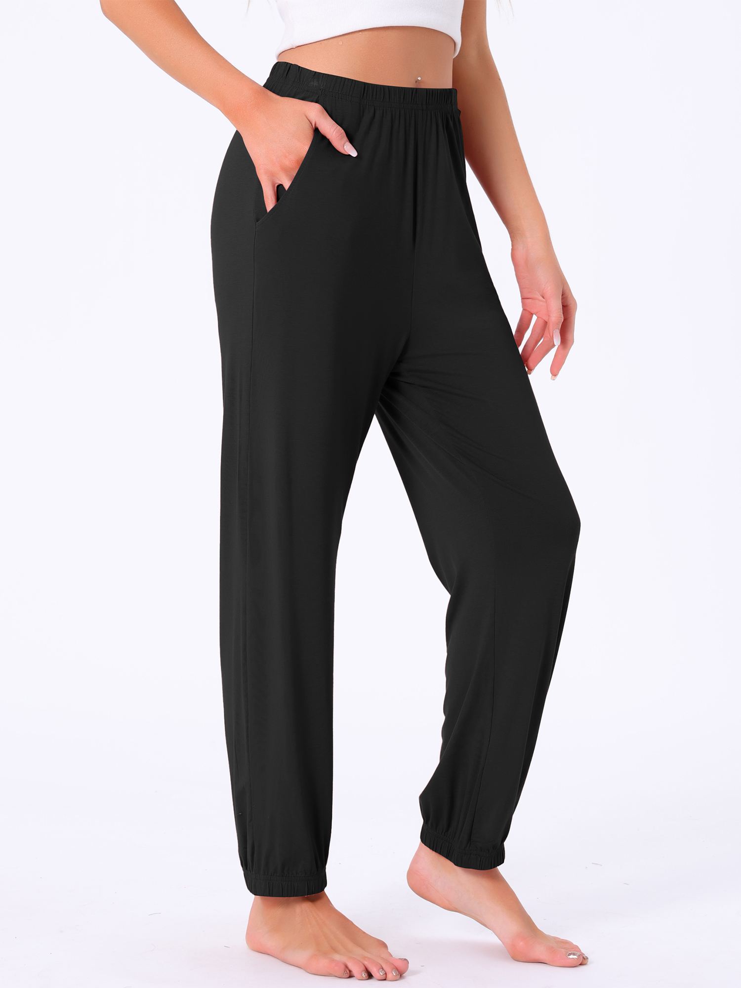DARING DIVA Women's Elastic Waist Wide Leg Lounge Pants L Black