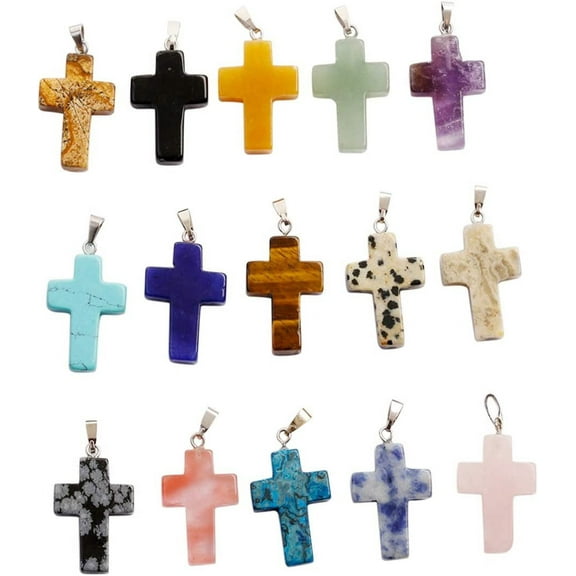 ERDOUY 25pcs Lots Cross Shape Charms Pendant Healing Crystal Quartz Chakra Beads for DIY Jewelry Making $0.75/pcs