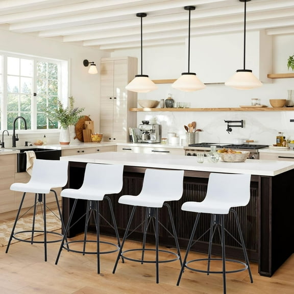Changjie Furniture Swivel Bar Stools Set of 4 Counter Height Stools Modern Barstools Side Chairs Pub Chairs for Kitchen (24 Inch, White)