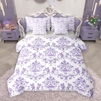Homewish Dreamy Purple Damask Twin Bedding Sets 7-Piece, Tribal Bohemian Floral Bedding Comforter Set, Teens Girls Adult Women Reversible Sheet Sets, Microfiber Bedroom Decor