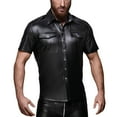 thumbnail image 3 of Hpapadks Mens Shirts Short Sleeve Leather Nightclub Stage Performance Pat Ent Lapel Buttons Blouses Mens Dress Shirt Black L, 3 of 7