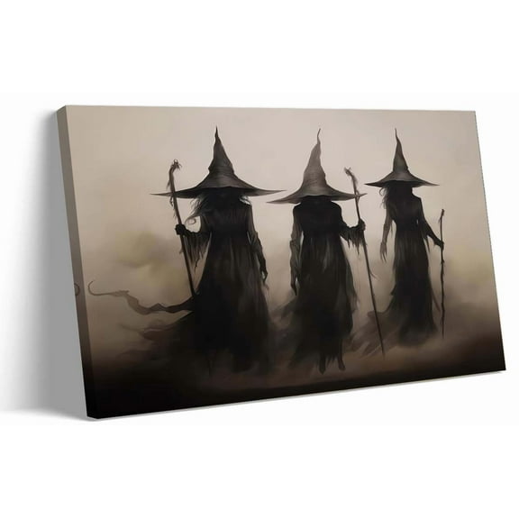 Vintage Three Witches Wall Art, Rustic Halloween Gothic Poster, Dark Academia Decor, Ready to Hang