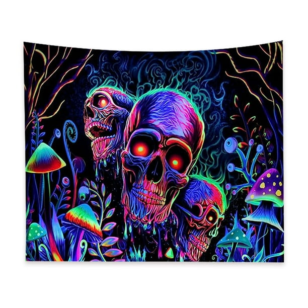Accesorios De Tela De Tapiz De Calavera Reactiva UV Iluminando Su Decoración Con Telón De Fondo Fluorescente