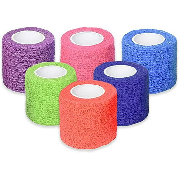 Ever Ready First Aid Self Adherent Cohesive Bandages 2" x 5 Yards - 6 Count, Rainbow Colors