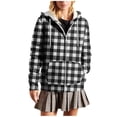 thumbnail image 2 of Yteetum Hoodies for Women Oversized Drawstring Zip Up Plaid Print Pullover Hooded Sweatshirts Top Womens Casual Solid Zipper Loose Streetwear Style Long Sleeve Hooded Jacket Fall Clothes Clothes, 2 of 6