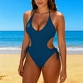 thumbnail image 4 of Enjoytime One Piece Swimsuit Women Tummy Control Cutout Halter Bathing Suit High Cut Tie Side Modest Bikini Sets, 4 of 5