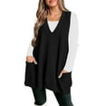 thumbnail image 2 of Black Cozy Pocket Sweater Vest Women Womens Sleeveless Sweater Vest V Neck Loose Knit Casual Flattering Tunic Top, 2 of 6