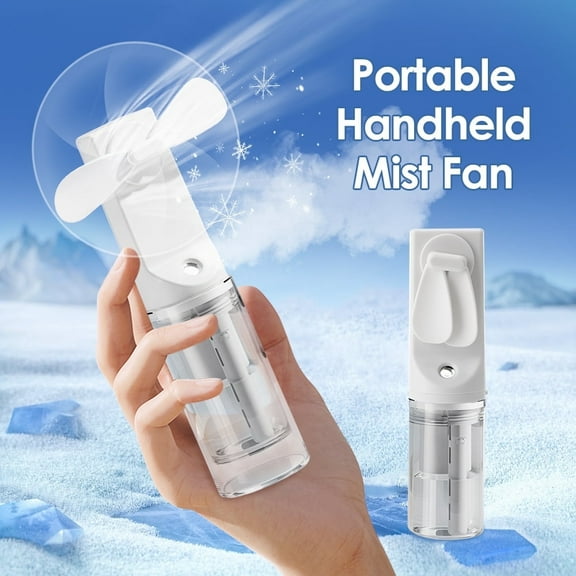 Misting Fan, Handheld Personal Mister Fan, Small Fan Rechargeable, Portable Handheld Misting Fan,Mini Spray Water Mist Fan,Dual-Page Spray Fan,Powered Misting Fan for Personal Cooling, White