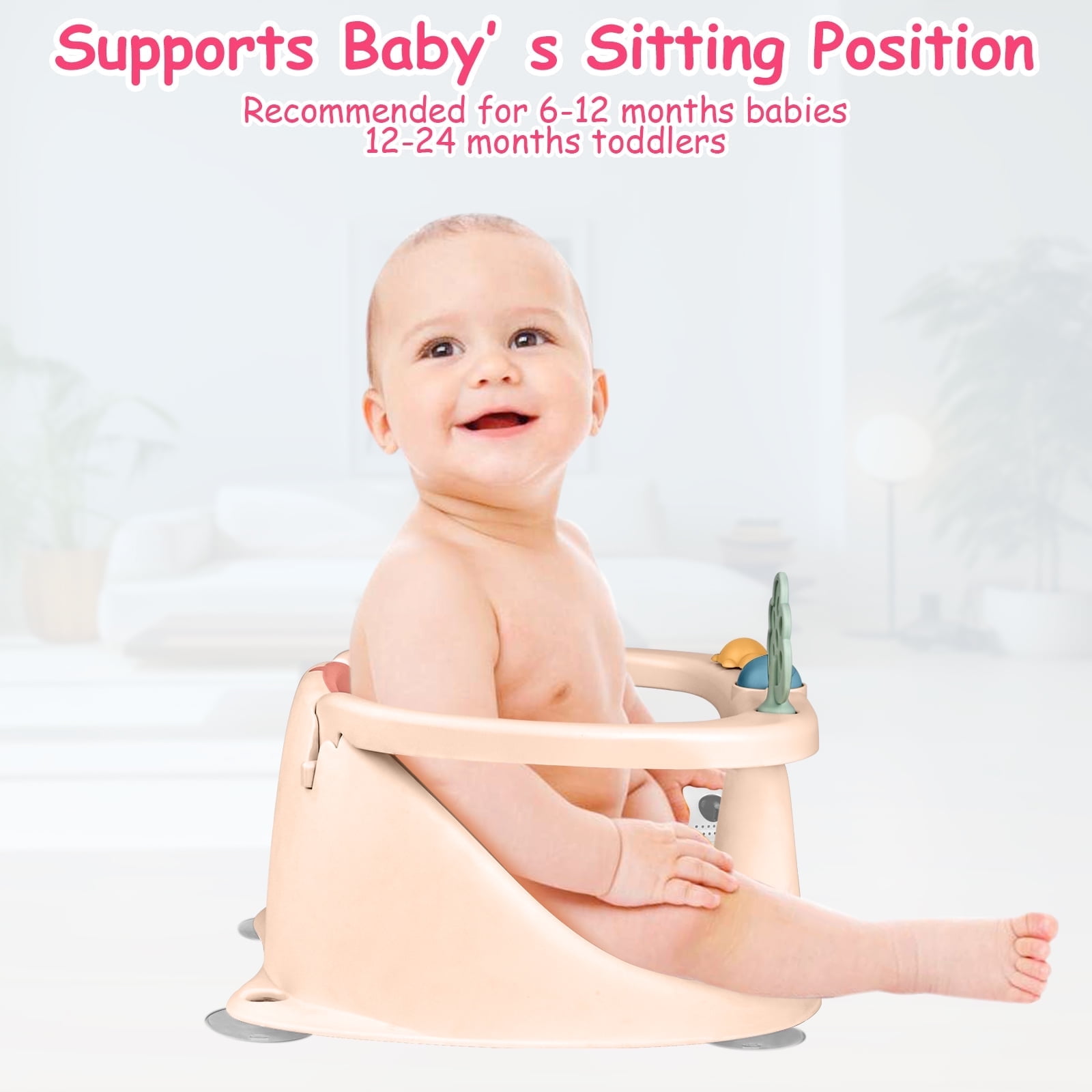 Bath Seat for Toddlers 6 Months & up, Non-Slip Toddler Bath Seat for Newborn, Sit Up Bath Tub Chair with Suction Cups, Open Design