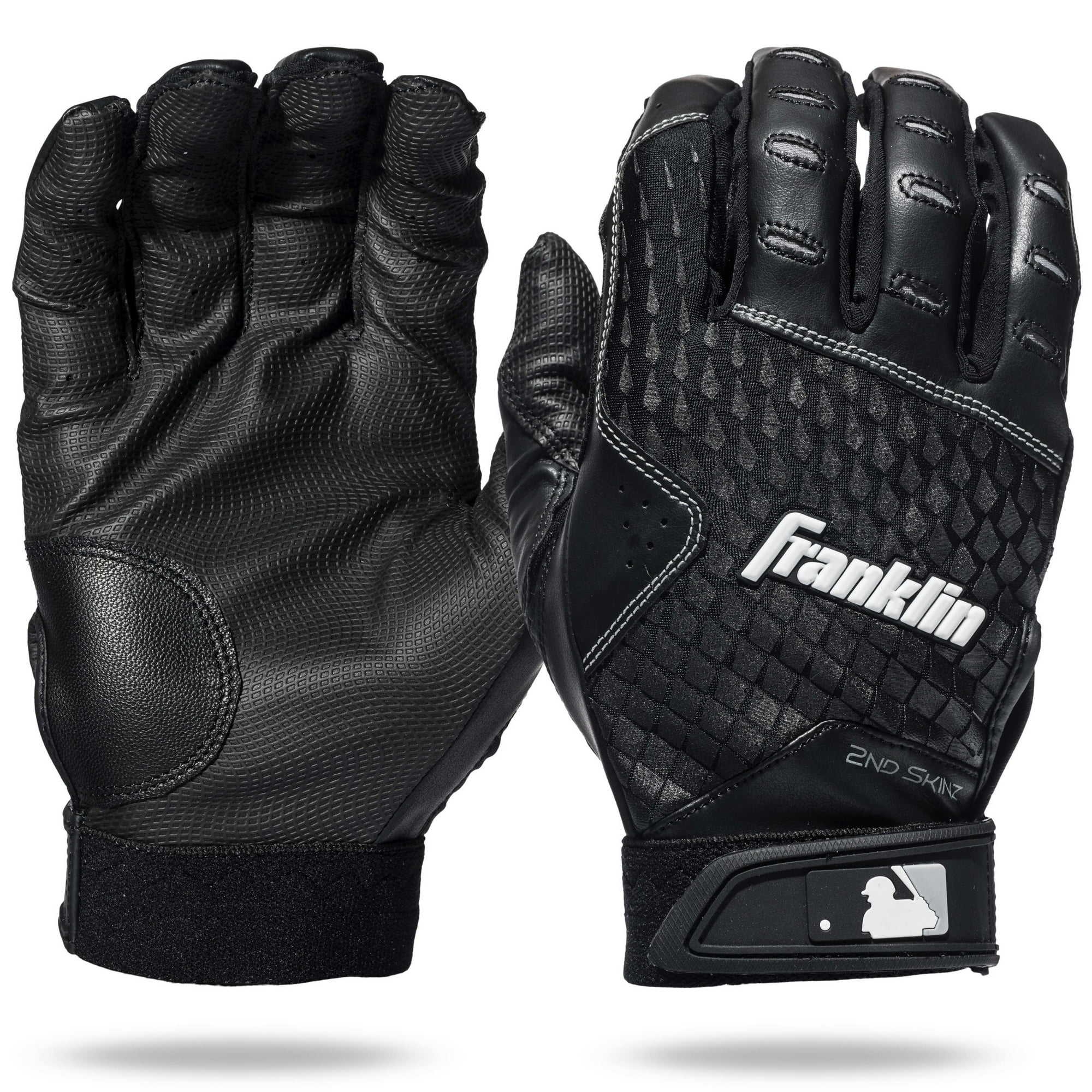 Franklin Sports MLB Batting Gloves - 2nd Skinz Youth Batting Gloves - Baseball + Softball Gear - Kids Black Pair - Youth Medium