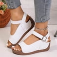 thumbnail image 2 of Women's Wide Width Wedge Sandals, Breathable Faux Leather Open Toe Shoes with Adjustable Buckle Strap, Comfortable Wedge Heel Walking Shoes for Beach, Work, Daily Wear - White/Brown/Gray, 2 of 10