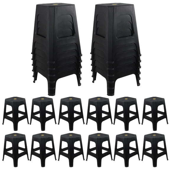 Tyminin 12 Packs Plastic Stackable Stools with Square Seat, Commercial Nesting Backless Stools, Black
