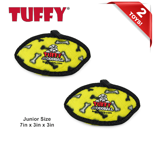 Tuffy Jr Odd Ball Yellow Bone, 2-Pack, Durable Plush Dog Toy