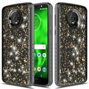 Motorola Moto G6 Case, Glitter Bling Heavy Duty Dual Layer Shockproof Bumper Case - Black/Gold