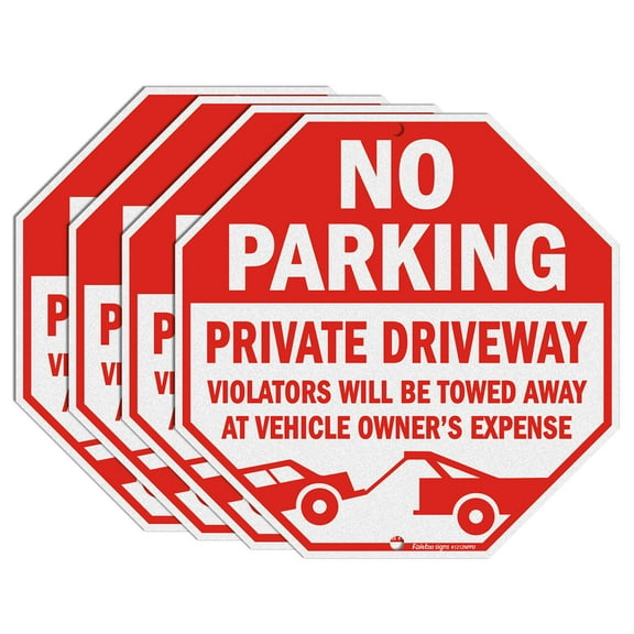 No Parking Sign, Private Property Sign Violators Will Be Towed Away at Vehicle Owner's Expense Sign, 4 Pack, 12 x 12 Reflective Rust Free Aluminum