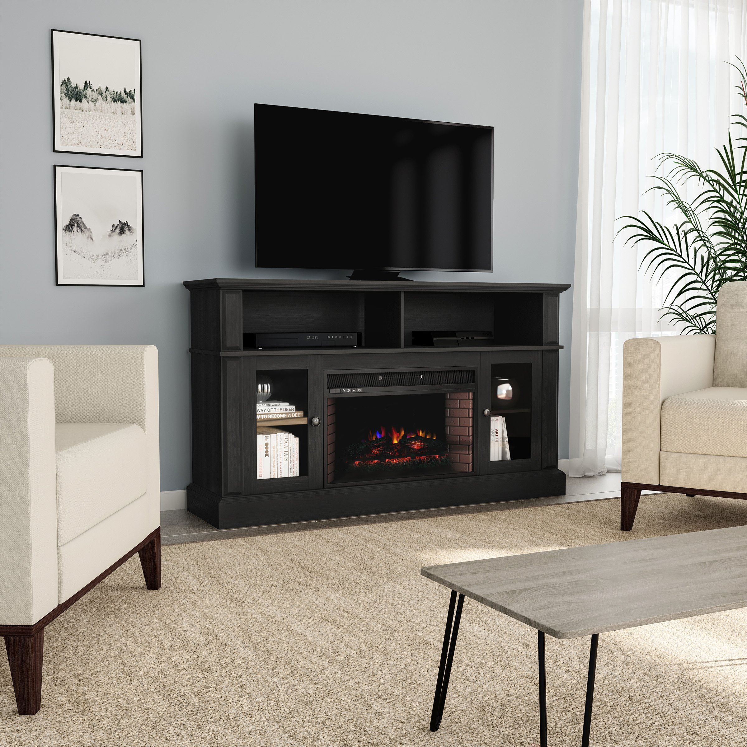 Northwest Electric Fireplace TV Stand for TVs up to 59", Black