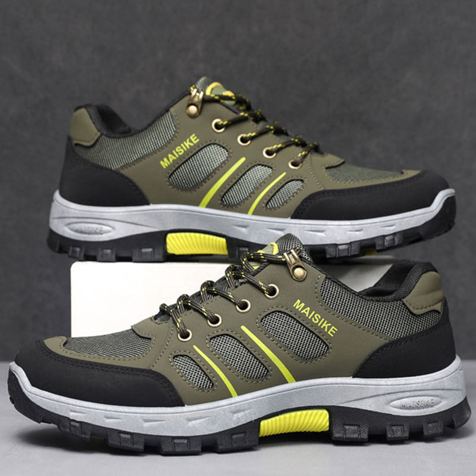 Mens Hiking Sneakers Lightweight Breathable Non Slip Outdoor Trail Shoes Quick Lace Army Green,Size 7