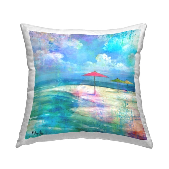 Stupell Industries Coastal Beach Umbrella Shoreline Scene Design by Paul Brent Throw Pillow