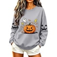 thumbnail image 2 of Women's Crewneck Pullover Sweatshirt Halloween Graphic Tops Long Sleeve Casual Fall Shirts Cute Pumpkin Candy Print Loose Fit Activewear for Festivals, 2 of 7