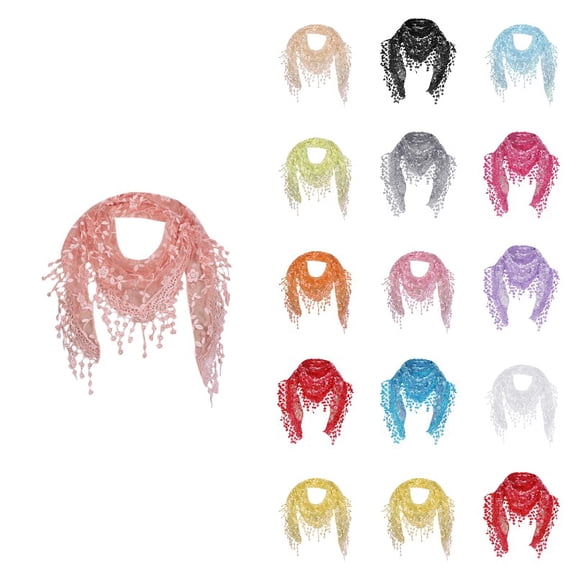 Krdevn Women Solid Lace Triangle Scarf, Lightweight Tassel Fringed Shawl Wrap for Dressy Daily Occasion