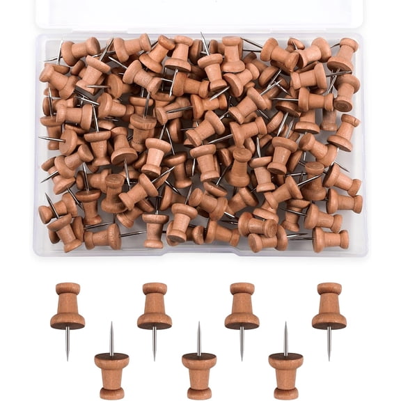 Wood Push Pins 120 Pcs, Decorative Thumb Tacks Wooden Head Pin Map Tacks Marking Pin, Cute Thumbtack for Wall and Bulletin Board, Home & Office Organization