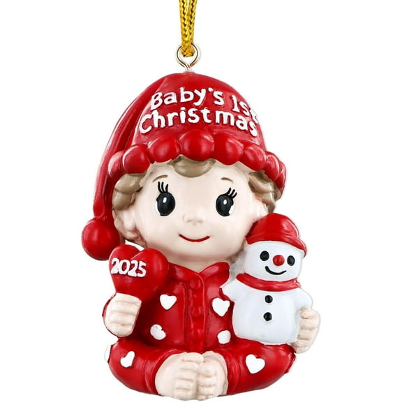 WaaHome Baby's First Christmas Ornament 2025-3D Resin Red Babies 1st Ornaments for Christmas Tree Newborn New Baby Ornament for Girl Boy - Handmade Memorial Gifts for New Parents Mom Dad to be