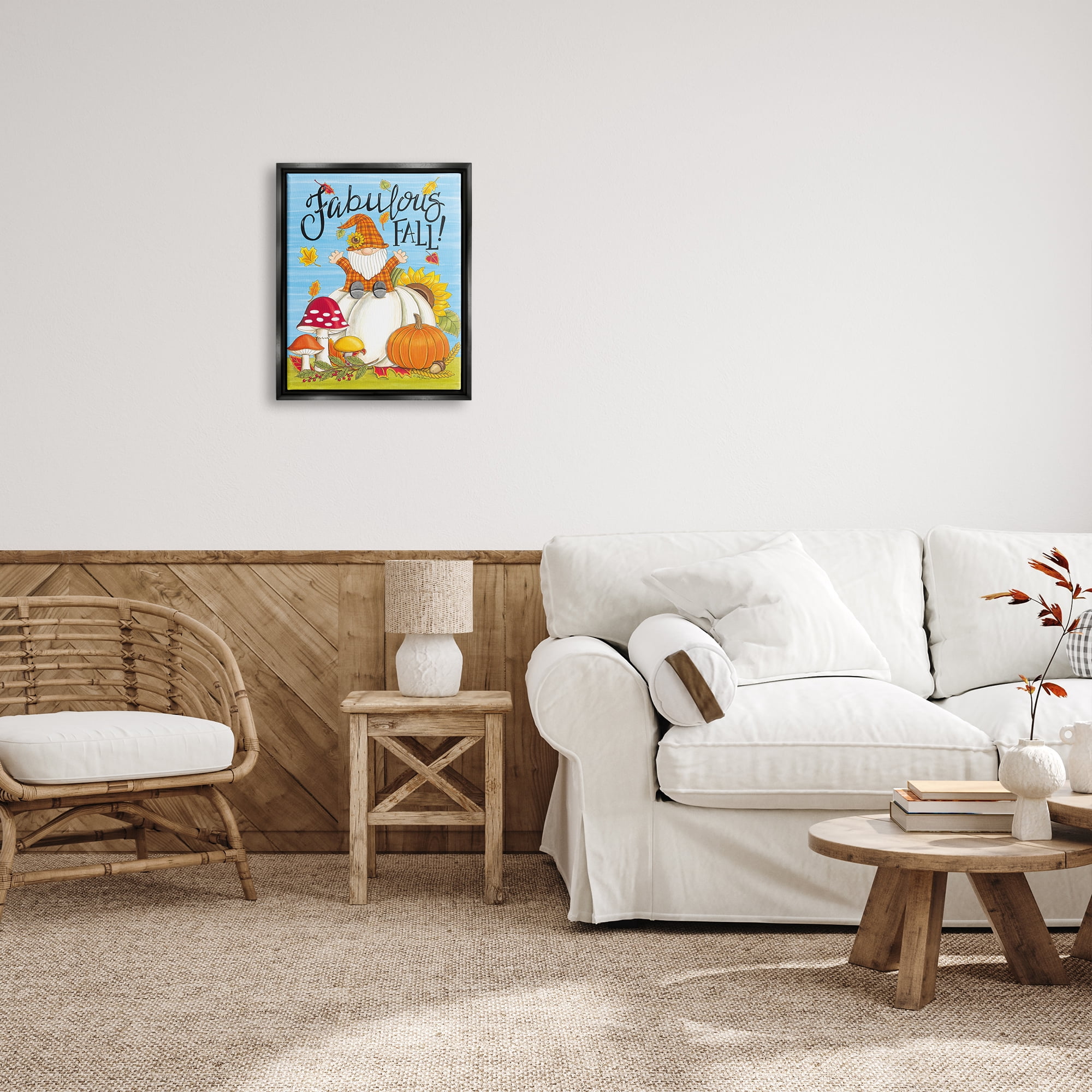 Stupell Industries Fabulous Fall Gnome Holiday Painting Black Floater Framed Art Print Wall Art, 17 x 21