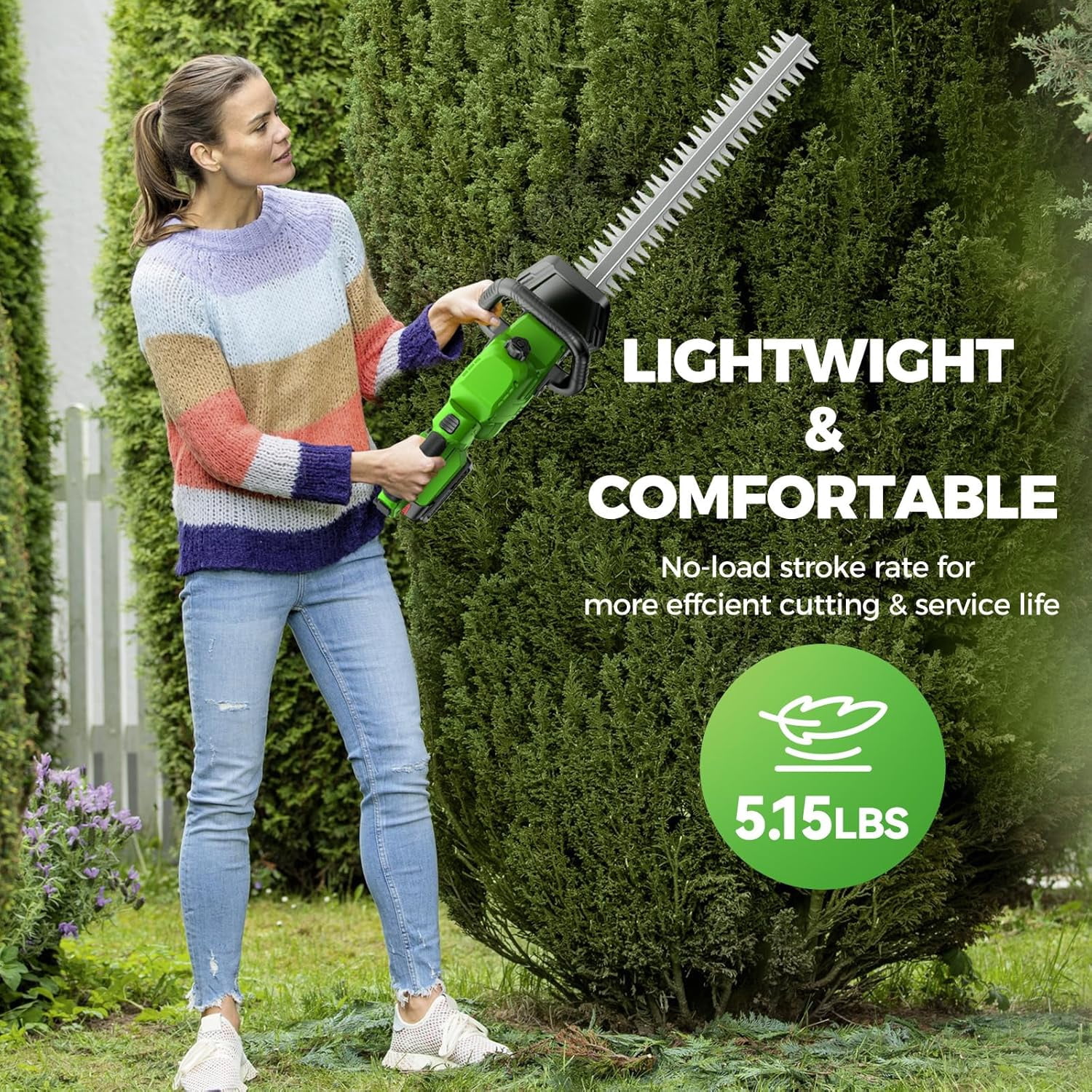 20 Inch Cordless Hedge Trimmer with 2 Batteries, 21V Electric Brushless Garden Tool for Tree and Lawn