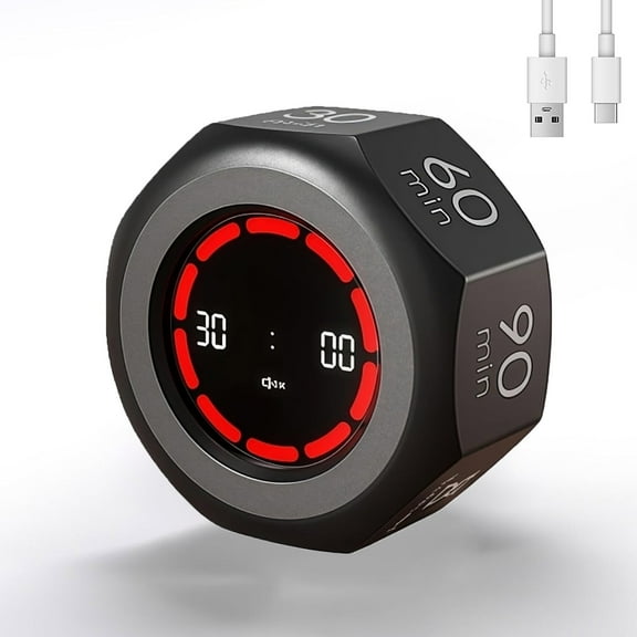 ZOWWKLLY Rotating Kitchen Timer, Visual Productivity Flip Pomodoro Timer Cube for Kids, 1/3/5/15/30/60/90 Min Presets, Mute/Low/High Volume, Desk Timer for Work & Study