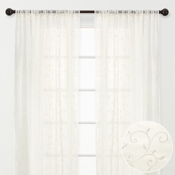 Chanasya White Ivory Sheer Curtains for Living Room - 63 Inch Panels - Embroidered Luxury Vine Patterned Voile Chic Sheer Curtain Panels for Bedroom Kitchen Dining Room - Light Filtering 2 Panel Set