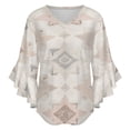 thumbnail image 5 of Pale Pink Geometric Tile Pattern Women's V-Neck Blouse With 3/4 Ruffled Bell Sleeves Casual Top Ladies Blouses, 5 of 7