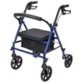 thumbnail image 1 of Déambulateur à 4 Roues avec Siège de 14 Pouces x 12 Pouces, Marchette Pliante avec Pochette de Rangement, Hauteur Ajustable, Roues de 8 Pouces, Capacité de Charge de 300 Lb, Bleu, 1 of 8