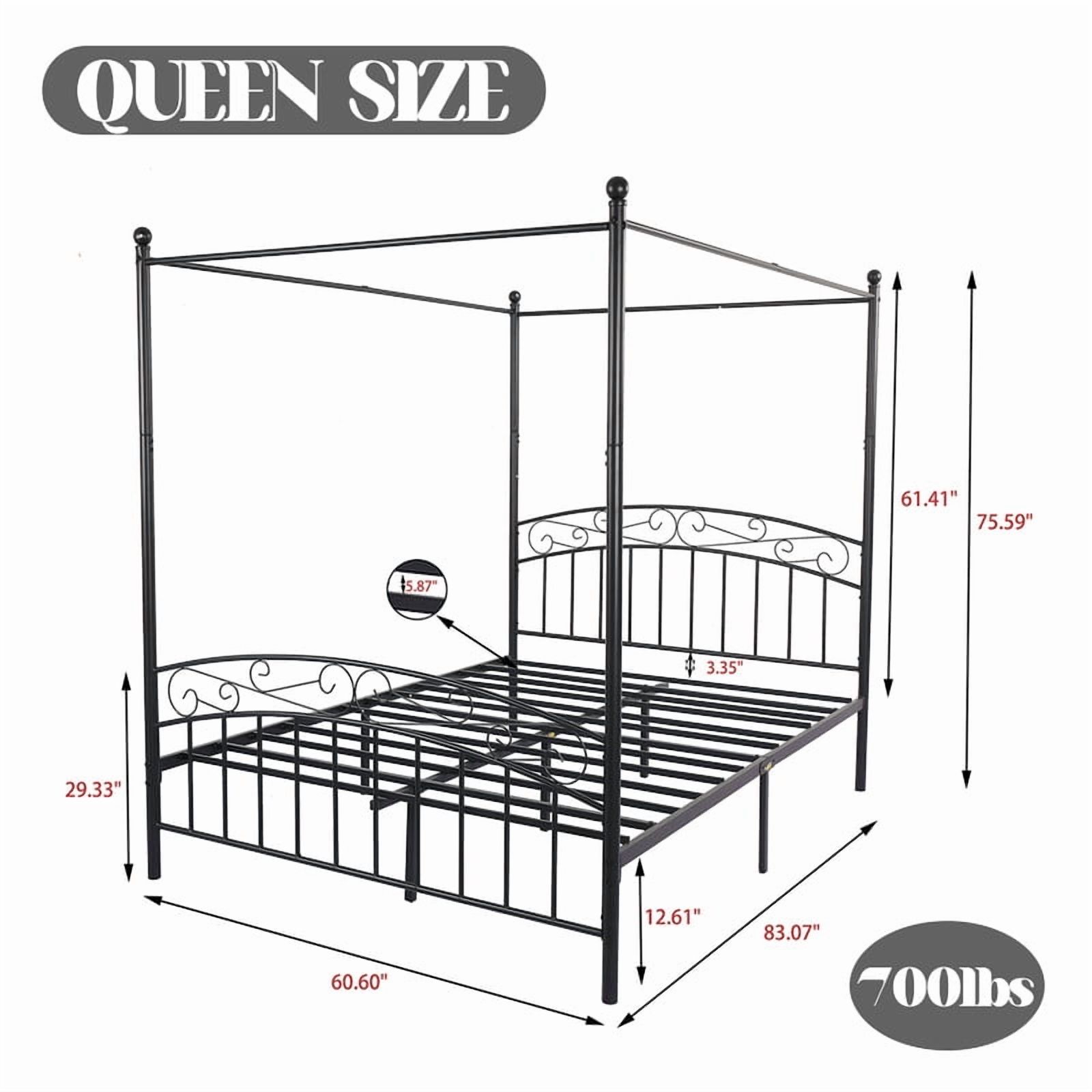 Caxkun Queen Size Canopy Bed Frame Four-Poster Metal Platform Bed with Headboard and Footboard Sturdy Heavy Duty Steel Slat Support，Black