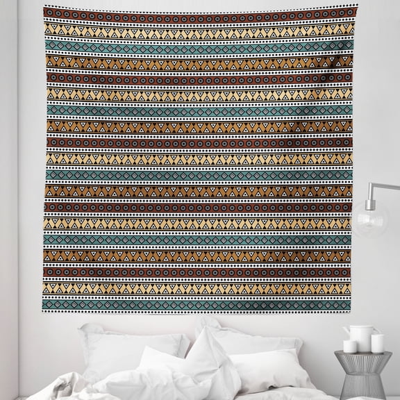 Boho Tapestry, Geometric Composition with Bullseye Circles Triangles and Rhombuses Pattern, Fabric Wall Hanging Decor for Bedroom Living Room Dorm, 5 Sizes, Multicolor, by Ambesonne
