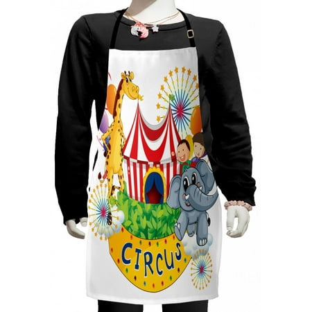 

Circus Kids Apron Show Kids Animals Smiling Magician Childhood and Happiness Themed Illustration Boys Girls Apron Bib with Adjustable Ties for Cooking Baking Painting Multicolor by Ambesonne