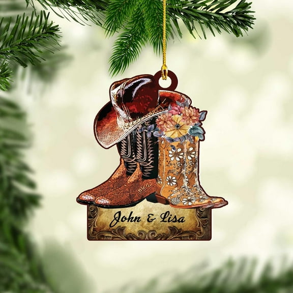 Personalized Couple Riding Horses Godd Blessed Custom Christmas Ornament, Western Horseshoe Couple Personalized Christmas Ornament,Gift for Couple Cowboy (Cowboy 4) - 3191
