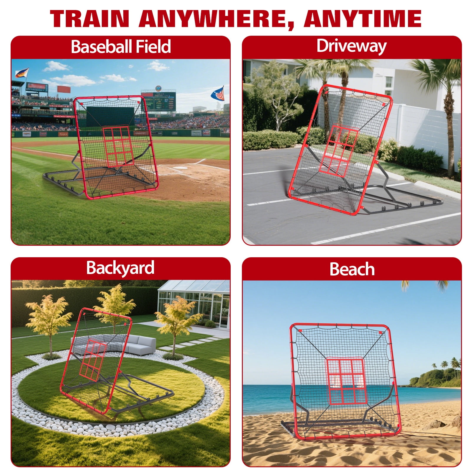 Baseball Rebounder Net, 4x4.5FT 5 Adjustable Angles Baseball Bounce Back Net with UV Resistant, Pitchback Trainer for Ground, Line Drive & Fly Balls