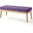 thumbnail image 4 of PetFurnishn Upholstered Long Bench Fabric Button-Tufted Bedroom Bench with Birch Wood Legs Mid-Century Modern Entryway Window Bench with Padded Seat, Purple, 4 of 8