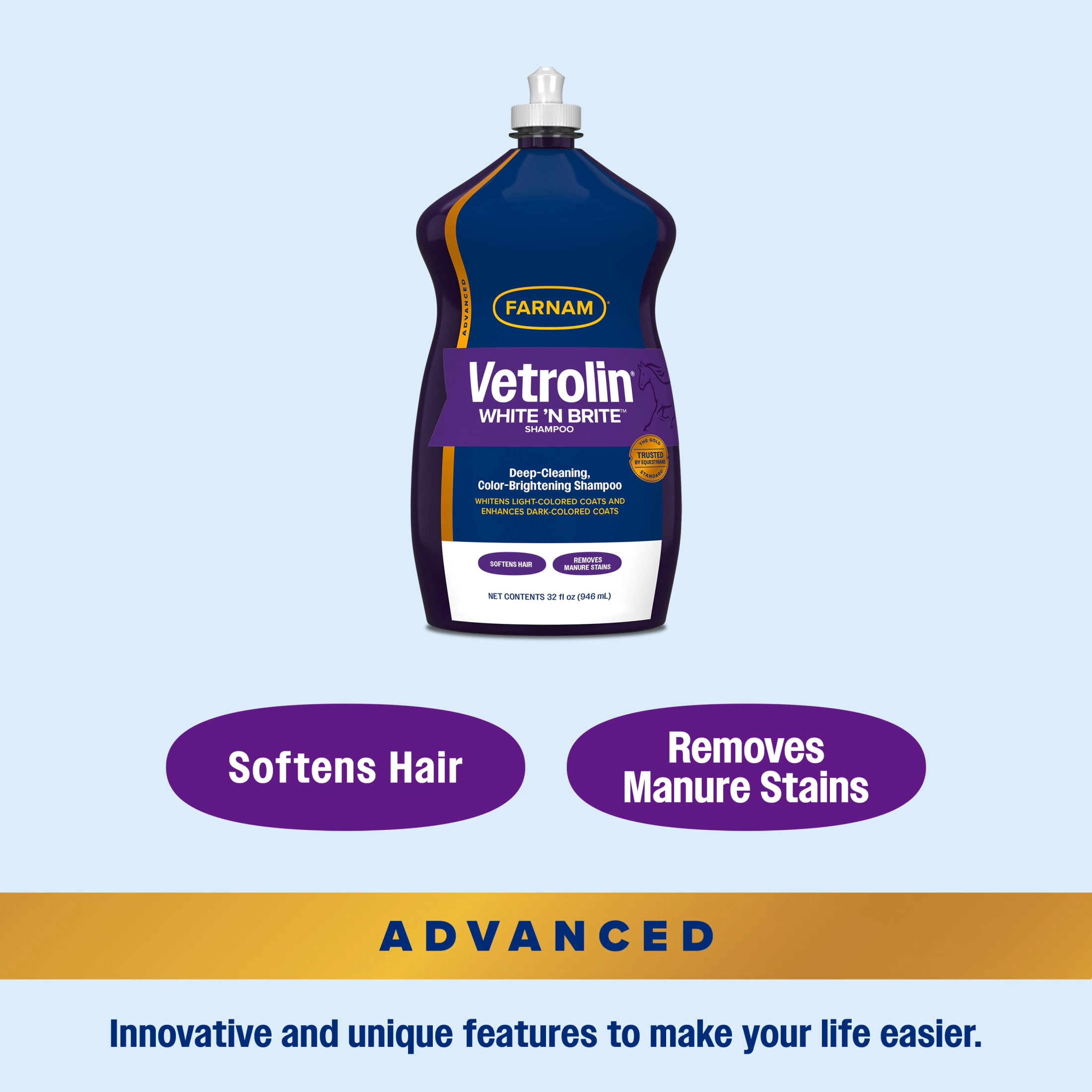 (2 pack) Farnam Vetrolin White ’N Brite Shampoo for Horses 32 Fluid Ounces
