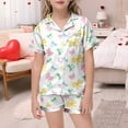 thumbnail image 2 of YUEHUA Girls Valentines Pajamas Silk PJS Set Bow Satin Sleepwear Short Sleeve Jammies for Kids Button-Down Nightwear size 7-8 10-12, 2 of 6