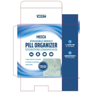Organisateur hebdomadaire de pilules avec cutter à pilules - V-Grip Pill Splitter Stackable Pill Medicine, Organisateur de vitamines avec 4 Compartiments journaliers, rappel de pilule avec empilable AM/PM Boîtes