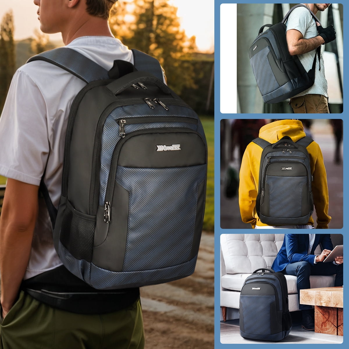 17 Inch Laptop Backpack for Men Carry on Travel Backpack with USB Charging Port Water Resistant Work Business College Computer Bag,HB2116 Navy