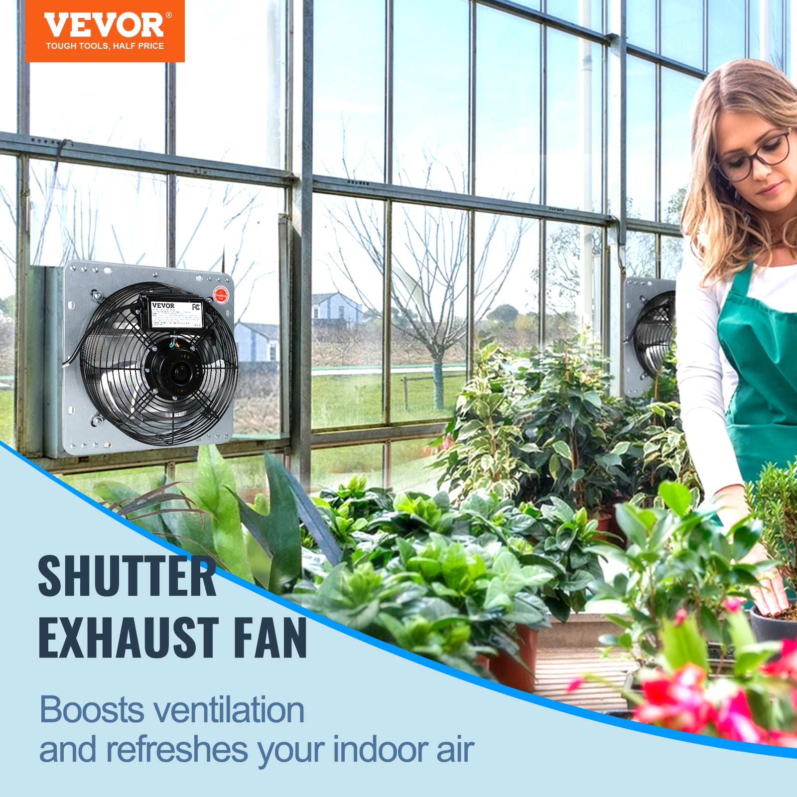 BENTISM Shutter Exhaust Fan Shop Exhaust Fan 12'' Wall Mounted Aluminum 1000 CFM