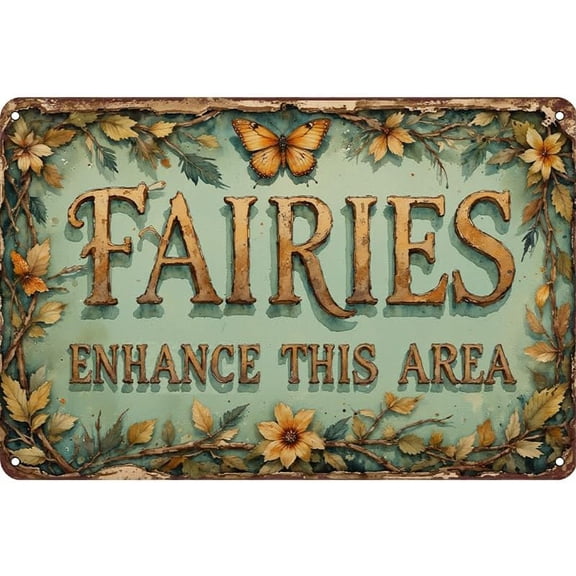 Fairy Garden Metal Tin Sign 12x8 Inch Whimsical Nature Wall Art for Yard Patio and Cottagecore Decor
