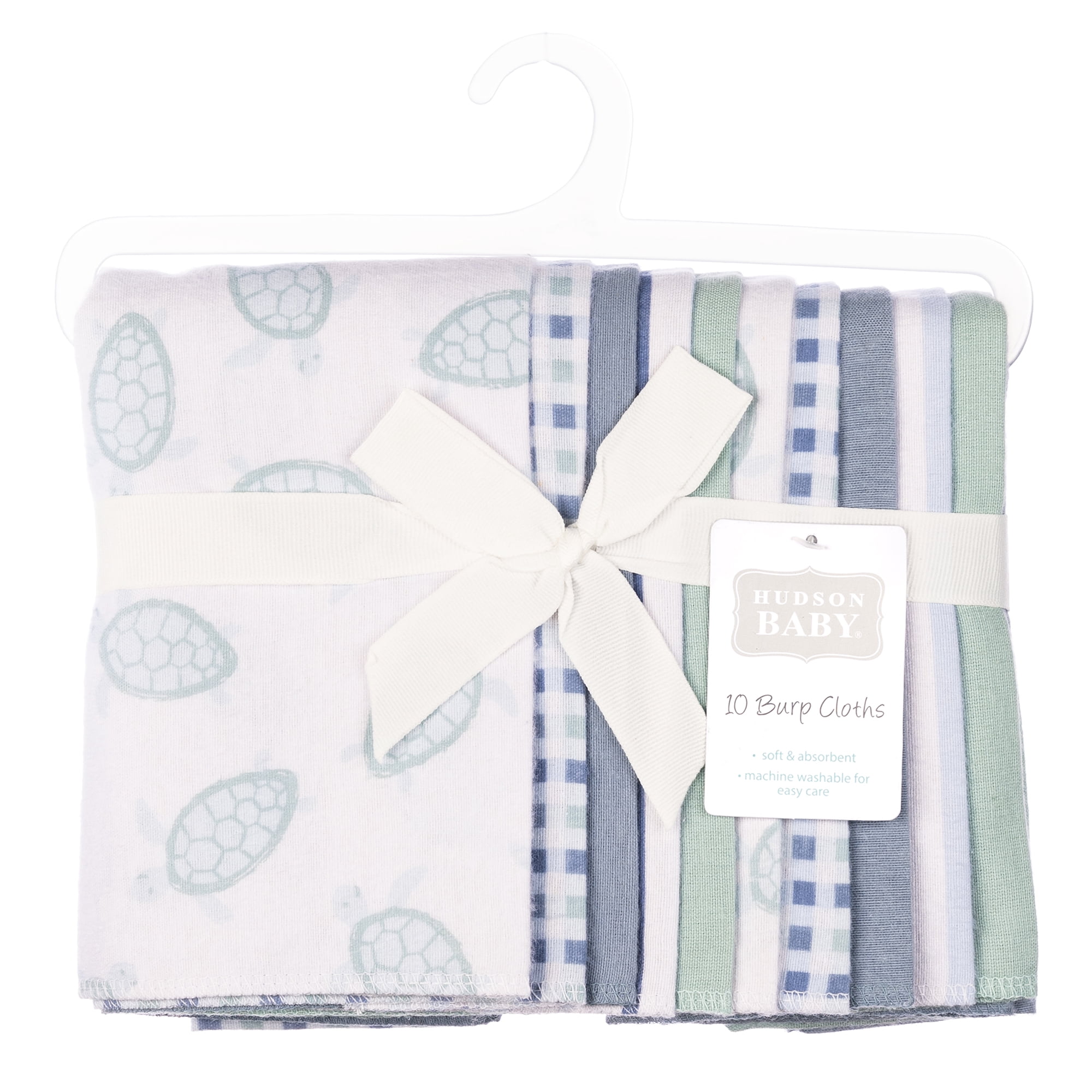 Hudson Baby Unisex Baby Cotton Poly Flannel Burp Cloths, Little Sea Turtle 10-Pack, One Size