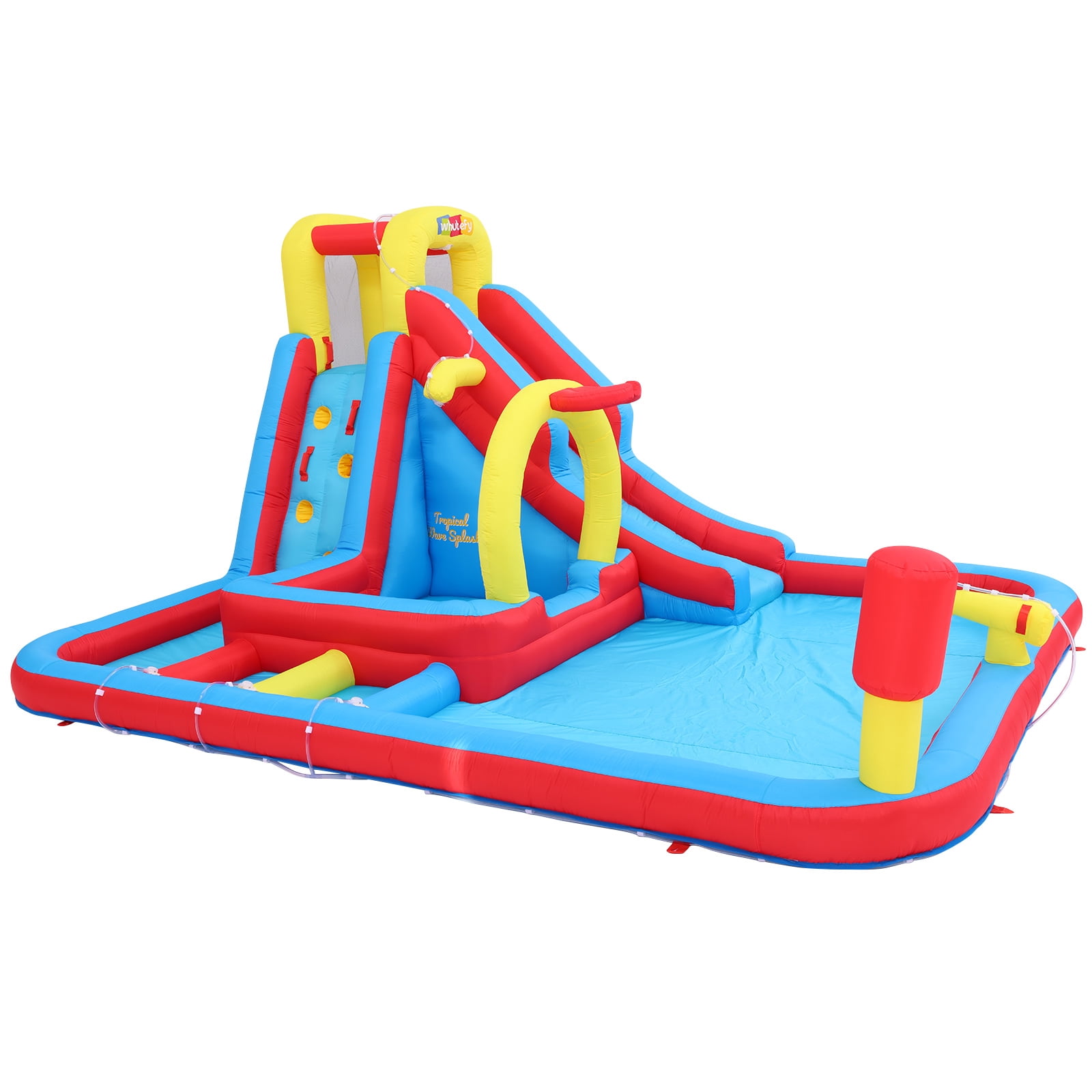 Funcid Giant Inflatable Water Slide Obstacle Course for Kids, 3x10FT, Inflatable Bounce with Long Slide, Deep Pool, Climbing Wall, Boxing Game, Basketball Rim, Water Cannon & Blower