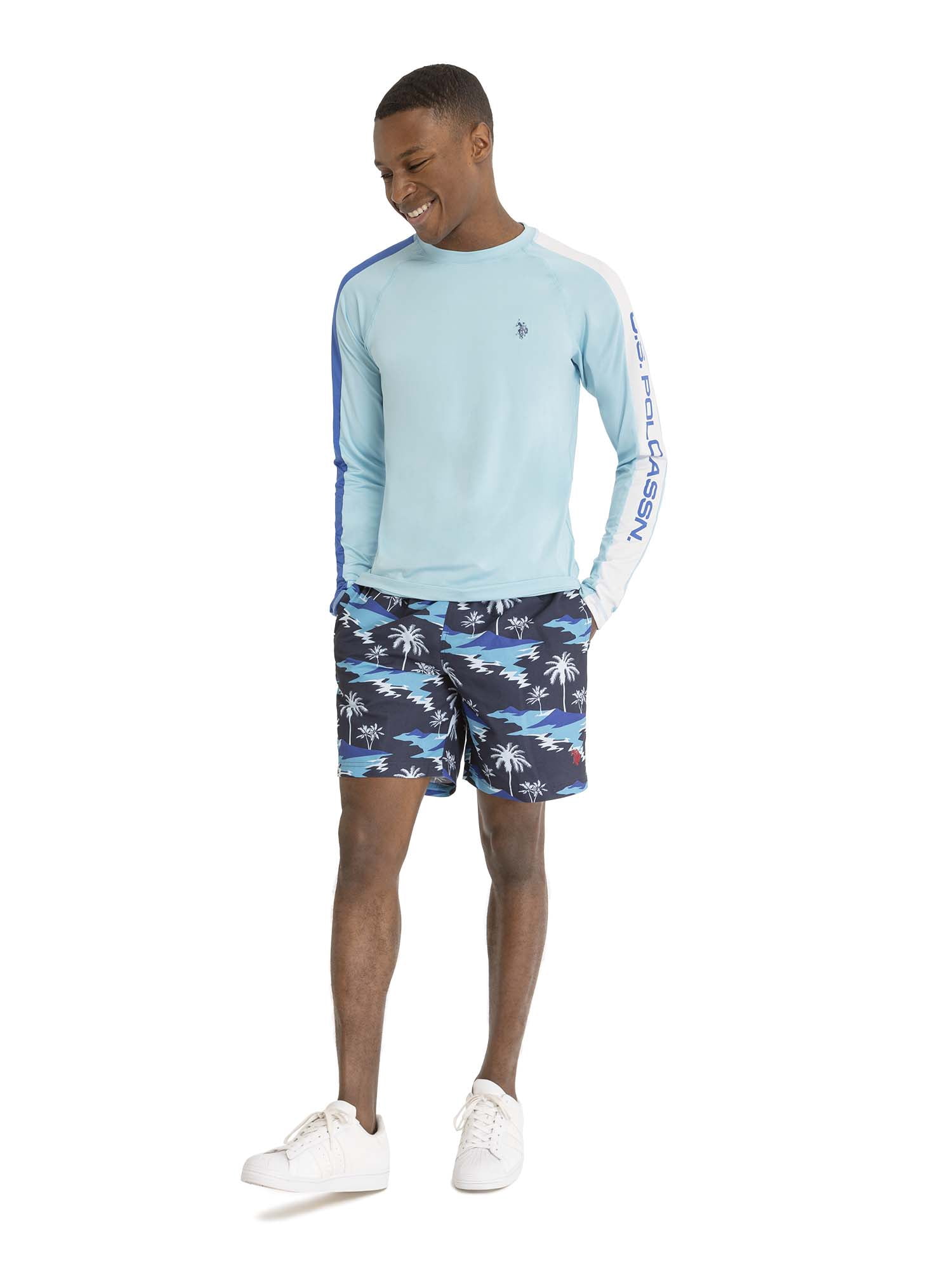 U.S. Polo Assn. Men's & Big Men's Tropical Printed Swim Trunks with UPF50+, 7" Inseam, Sizes S-3XL